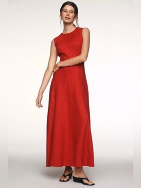 NEW Reformation Cecilia 100% Linen Maxi Dress In Lipstick Size 4